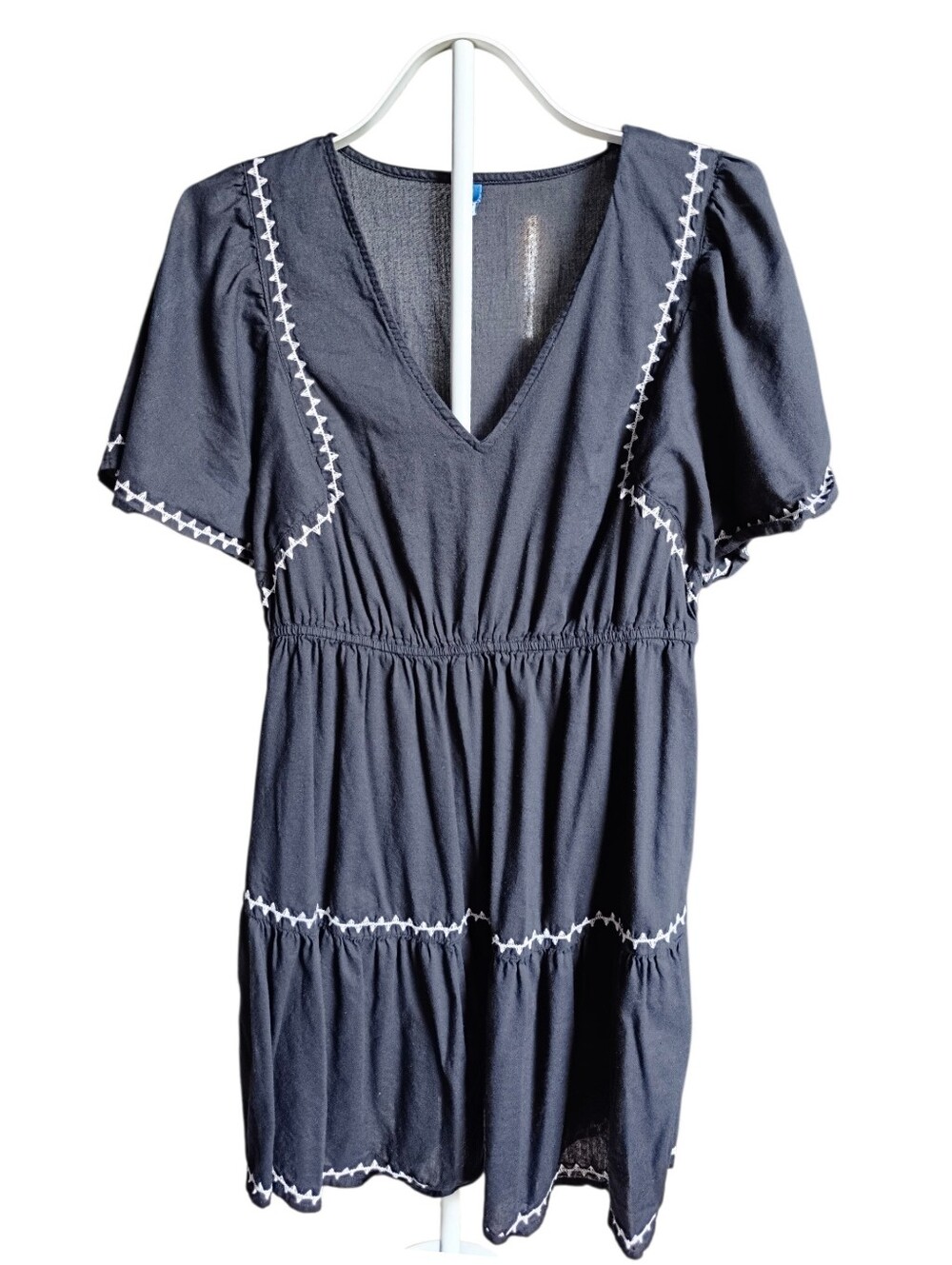 Old Navy Women's Black V-Neck Tiered Dress with White Trim